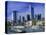 Barge on Water & Skyline, Frankfurt, Germany-Peter Adams-Stretched Canvas
