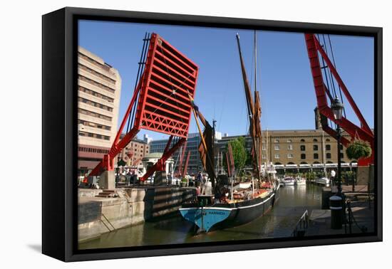 Barge Passing Through St Katherines Lock, London-Peter Thompson-Framed Stretched Canvas