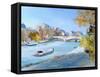 Barge Sailing Down the River Seine in Paris-Anne Durham-Framed Stretched Canvas