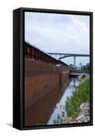 Barges and Bridge in Saint Paul-jrferrermn-Framed Stretched Canvas