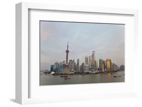 Barges and Pudong Skyline, Sunset, Shanghai, China-Peter Adams-Framed Photographic Print