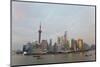 Barges and Pudong Skyline, Sunset, Shanghai, China-Peter Adams-Mounted Photographic Print