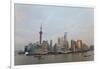 Barges and Pudong Skyline, Sunset, Shanghai, China-Peter Adams-Framed Photographic Print