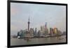 Barges and Pudong Skyline, Sunset, Shanghai, China-Peter Adams-Framed Photographic Print