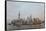 Barges and Pudong Skyline, Sunset, Shanghai, China-Peter Adams-Framed Stretched Canvas