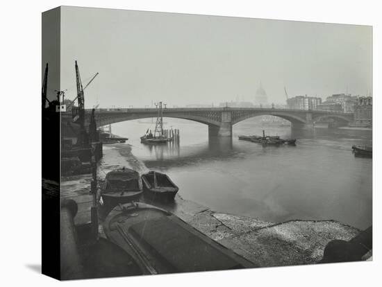 Barges at Bankside, Looking Upstream Towards Southwark Bridge, London, 1913-null-Stretched Canvas