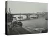 Barges at Bankside, Looking Upstream Towards Southwark Bridge, London, 1913-null-Stretched Canvas