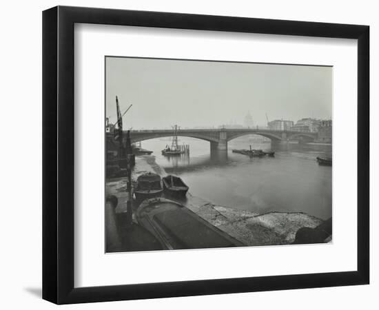 Barges at Bankside, Looking Upstream Towards Southwark Bridge, London, 1913-null-Framed Photographic Print