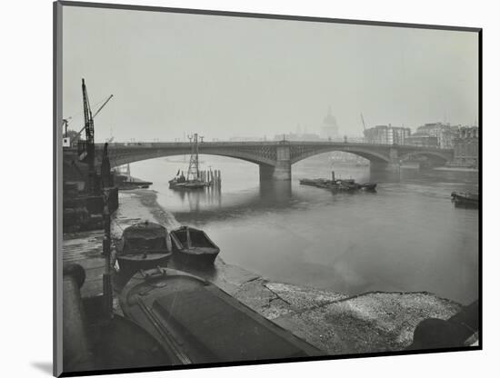 Barges at Bankside, Looking Upstream Towards Southwark Bridge, London, 1913-null-Mounted Photographic Print