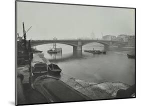 Barges at Bankside, Looking Upstream Towards Southwark Bridge, London, 1913-null-Mounted Photographic Print