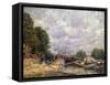 Barges at Billancourt, 1877-Alfred Sisley-Framed Stretched Canvas