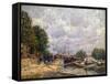 Barges at Billancourt, 1877-Alfred Sisley-Framed Stretched Canvas