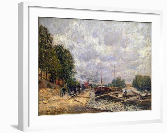 Barges at Billancourt, 1877-Alfred Sisley-Framed Giclee Print