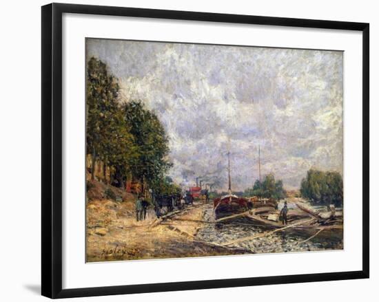 Barges at Billancourt, 1877-Alfred Sisley-Framed Giclee Print