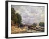 Barges at Billancourt, 1877-Alfred Sisley-Framed Giclee Print