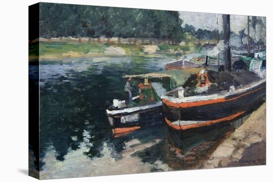 Barges at Pontoise-Camille Pissarro-Stretched Canvas