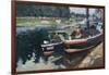 Barges at Pontoise-Camille Pissarro-Framed Art Print