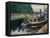 Barges at Pontoise-Camille Pissarro-Framed Stretched Canvas