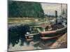 Barges at Pontoise-Camille Pissarro-Mounted Art Print