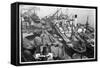 Barges Cranes and Tramp Steamers at the London Docks-null-Framed Stretched Canvas