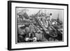 Barges Cranes and Tramp Steamers at the London Docks-null-Framed Art Print