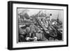 Barges Cranes and Tramp Steamers at the London Docks-null-Framed Art Print
