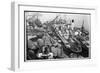 Barges Cranes and Tramp Steamers at the London Docks-null-Framed Art Print