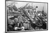 Barges Cranes and Tramp Steamers at the London Docks-null-Mounted Art Print