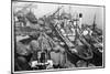 Barges Cranes and Tramp Steamers at the London Docks-null-Mounted Premium Giclee Print