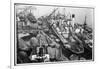 Barges Cranes and Tramp Steamers at the London Docks-null-Framed Art Print