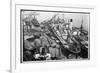 Barges Cranes and Tramp Steamers at the London Docks-null-Framed Art Print