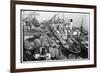 Barges Cranes and Tramp Steamers at the London Docks-null-Framed Art Print