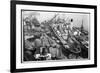 Barges Cranes and Tramp Steamers at the London Docks-null-Framed Art Print