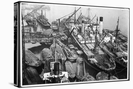 Barges Cranes and Tramp Steamers at the London Docks-null-Stretched Canvas