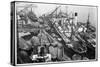 Barges Cranes and Tramp Steamers at the London Docks-null-Stretched Canvas