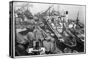 Barges Cranes and Tramp Steamers at the London Docks-null-Stretched Canvas