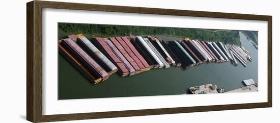 Barges in Rows Along the Houston Ship Channel Near Houston-null-Framed Photographic Print