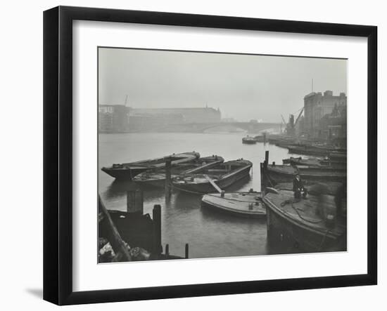 Barges Moored at Bankside Wharves Looking Downstream, London, 1913-null-Framed Premium Photographic Print