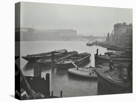 Barges Moored at Bankside Wharves Looking Downstream, London, 1913-null-Stretched Canvas