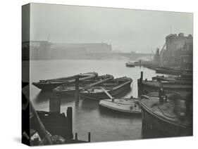 Barges Moored at Bankside Wharves Looking Downstream, London, 1913-null-Stretched Canvas