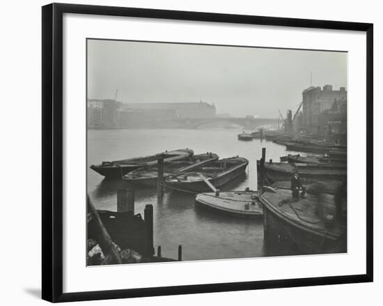 Barges Moored at Bankside Wharves Looking Downstream, London, 1913-null-Framed Photographic Print