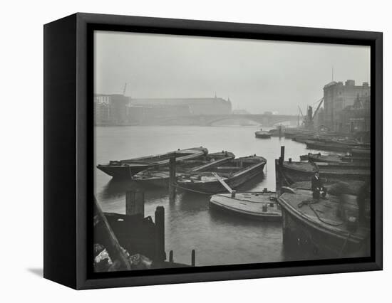 Barges Moored at Bankside Wharves Looking Downstream, London, 1913-null-Framed Stretched Canvas