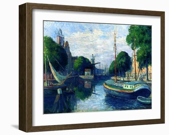 Barges on a Canal at Rotterdam, 1908-Maximilien Luce-Framed Giclee Print
