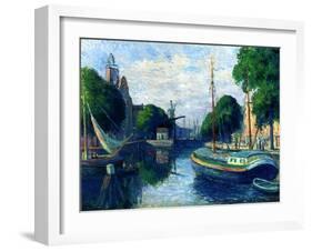 Barges on a Canal at Rotterdam, 1908-Maximilien Luce-Framed Giclee Print