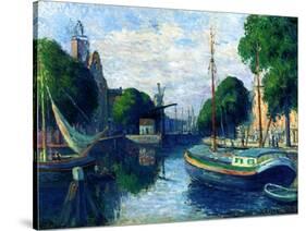 Barges on a Canal at Rotterdam, 1908-Maximilien Luce-Stretched Canvas