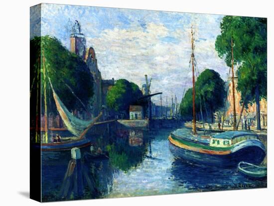 Barges on a Canal at Rotterdam, 1908-Maximilien Luce-Stretched Canvas
