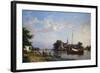 Barges on a Canal in Summer-Hermanus Koekkoek-Framed Giclee Print