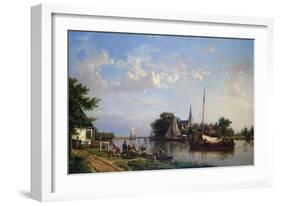 Barges on a Canal in Summer-Hermanus Koekkoek-Framed Giclee Print