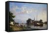 Barges on a Canal in Summer-Hermanus Koekkoek-Framed Stretched Canvas