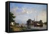 Barges on a Canal in Summer-Hermanus Koekkoek-Framed Stretched Canvas